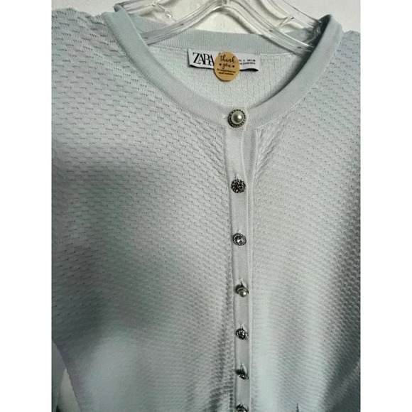 Zara Womens Pullover Button Up Long Sleeve Top Sweater Cardigan Light Blue Sz S - Picture 6 of 7